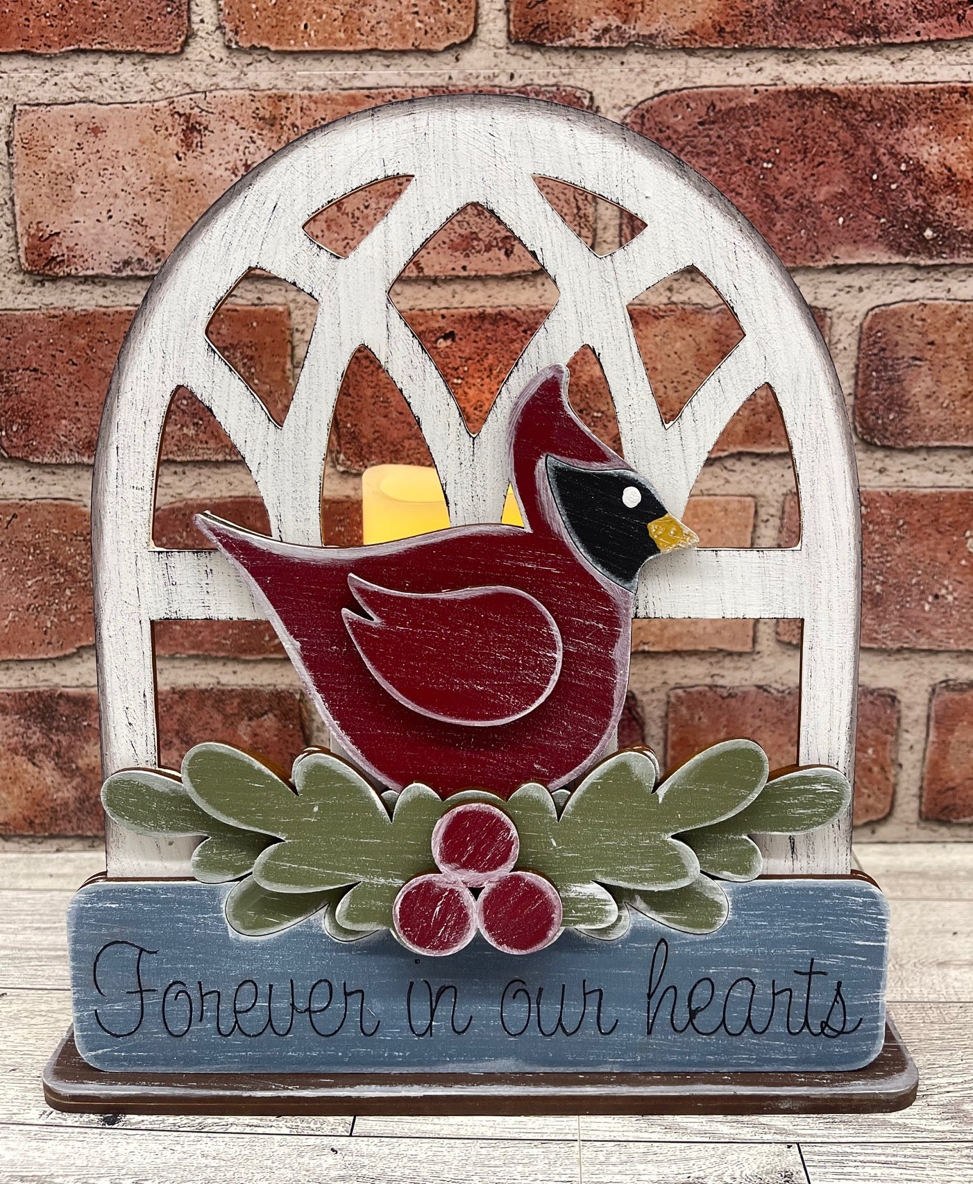 Cardinal stander- Forever in my Heart with or without large votive - unpainted wood cutouts, ready for you to paint