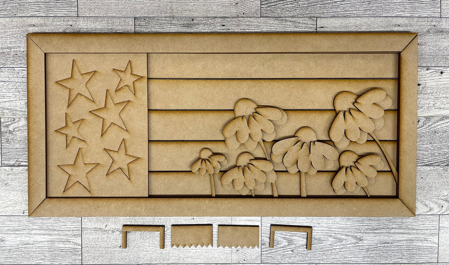 Patriotic Flag with Daisies Sign - unpainted ready for you to finish
