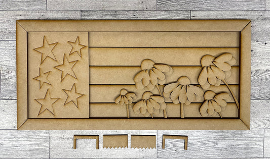 Patriotic Flag with Daisies Sign - unpainted ready for you to finish