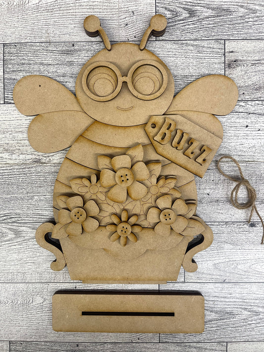 $5.00 or $10 Friday - Large or Small Bee with Flowers Sitter - unpainted cutouts ready for you to finish
