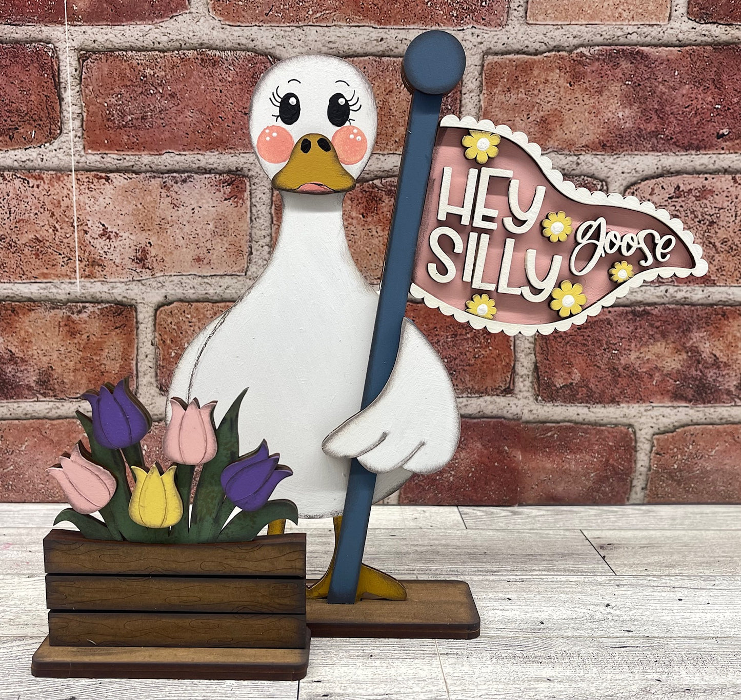 $12.00 Thursday - Goose with 2 Changeable Flags and 2 Basket inserts and basket painted cutouts ready for you to finish