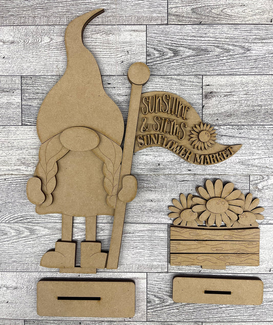 $12.00 Thursday - Gnomewith 2 Changeable Flags and 2 Basket inserts and basket painted cutouts ready for you to finish