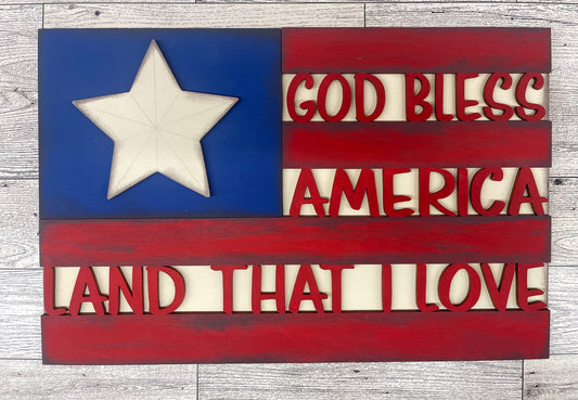 Painted God Bless America Land that I Love Sign
