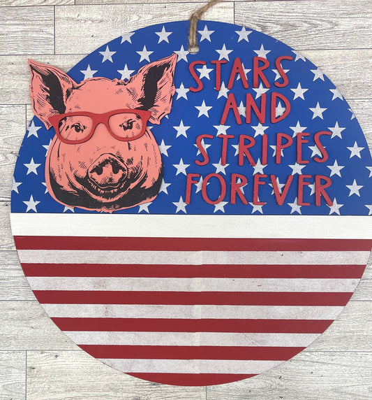Painted Stars and Stripes Forever Door Sign - 16 Inches