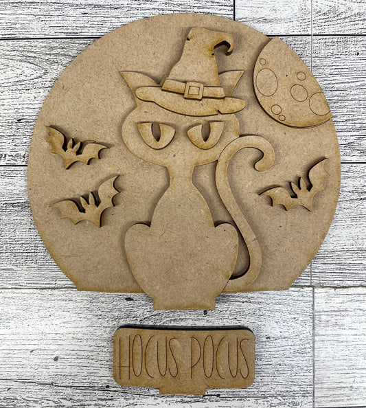 Halloween Cat Globe Insert - unpainted wood cutouts, ready for you to paint