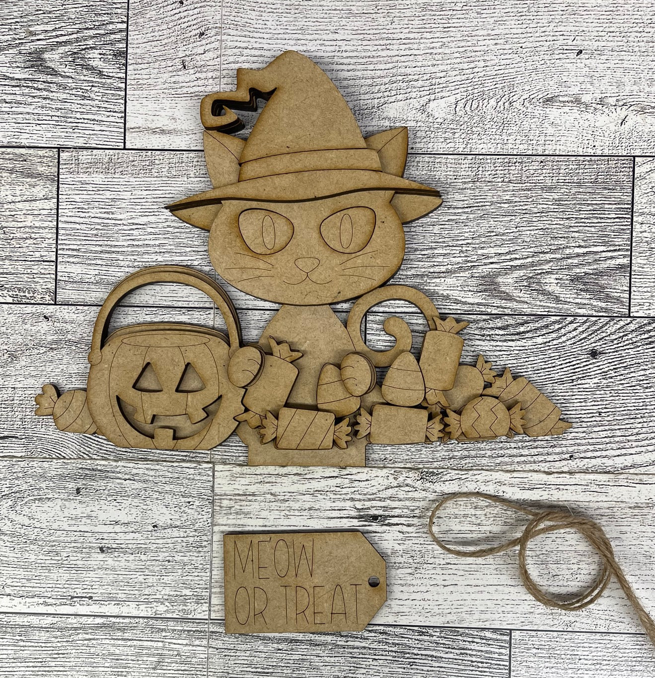 Halloween Cat Basket Insert - unpainted wood cutouts, ready for you to paint