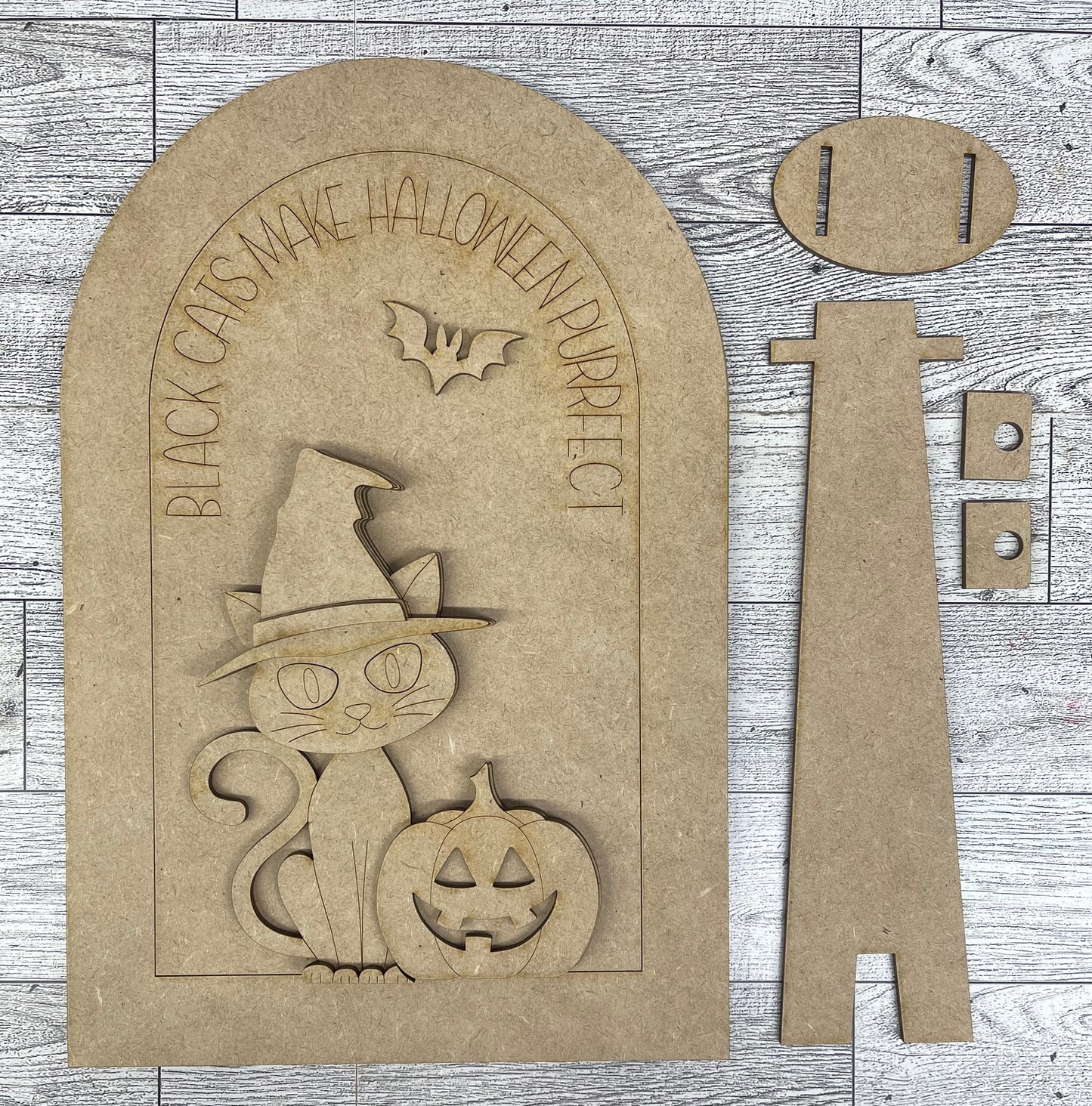 Halloween Cat Arch and Frame cutouts - unpainted wooden cutouts, ready for you to paint