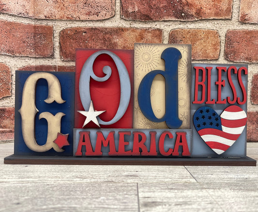 Painted God Bless America Word Stander