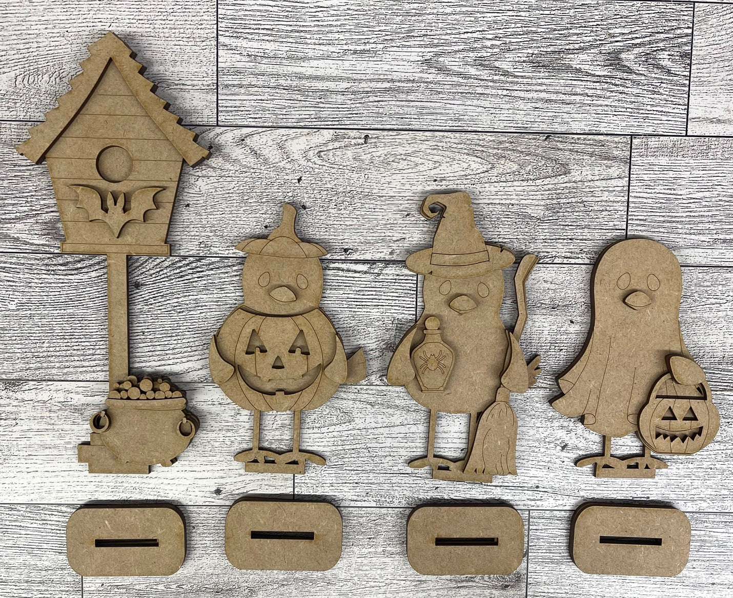 Halloween Birds and Birdhouse Standers - unpainted cutouts, ready to paint