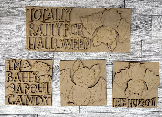 Halloween Bat Blocks - set of 4 - unpainted ready for you to finish