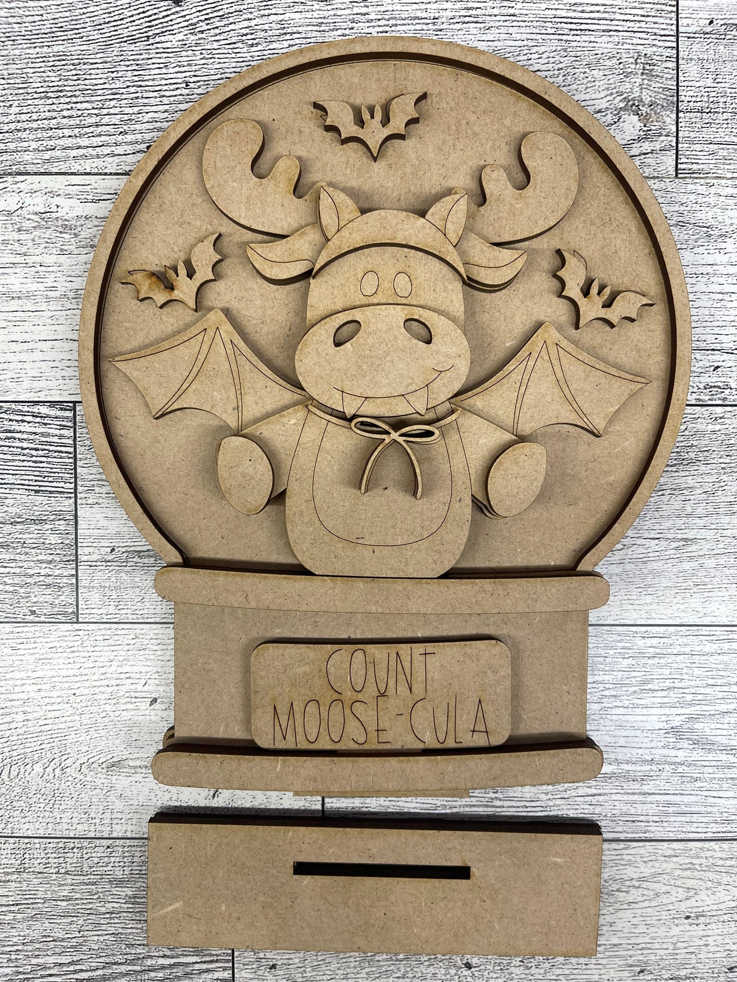 Halloween Moose Vampire Globe Insert - unpainted wood cutouts, ready for you to paint