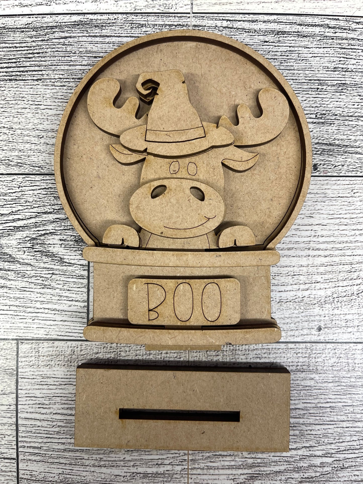 Halloween Moose Vampire Globe Insert - unpainted wood cutouts, ready for you to paint