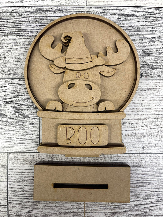 Halloween Moose Vampire Globe Insert - unpainted wood cutouts, ready for you to paint