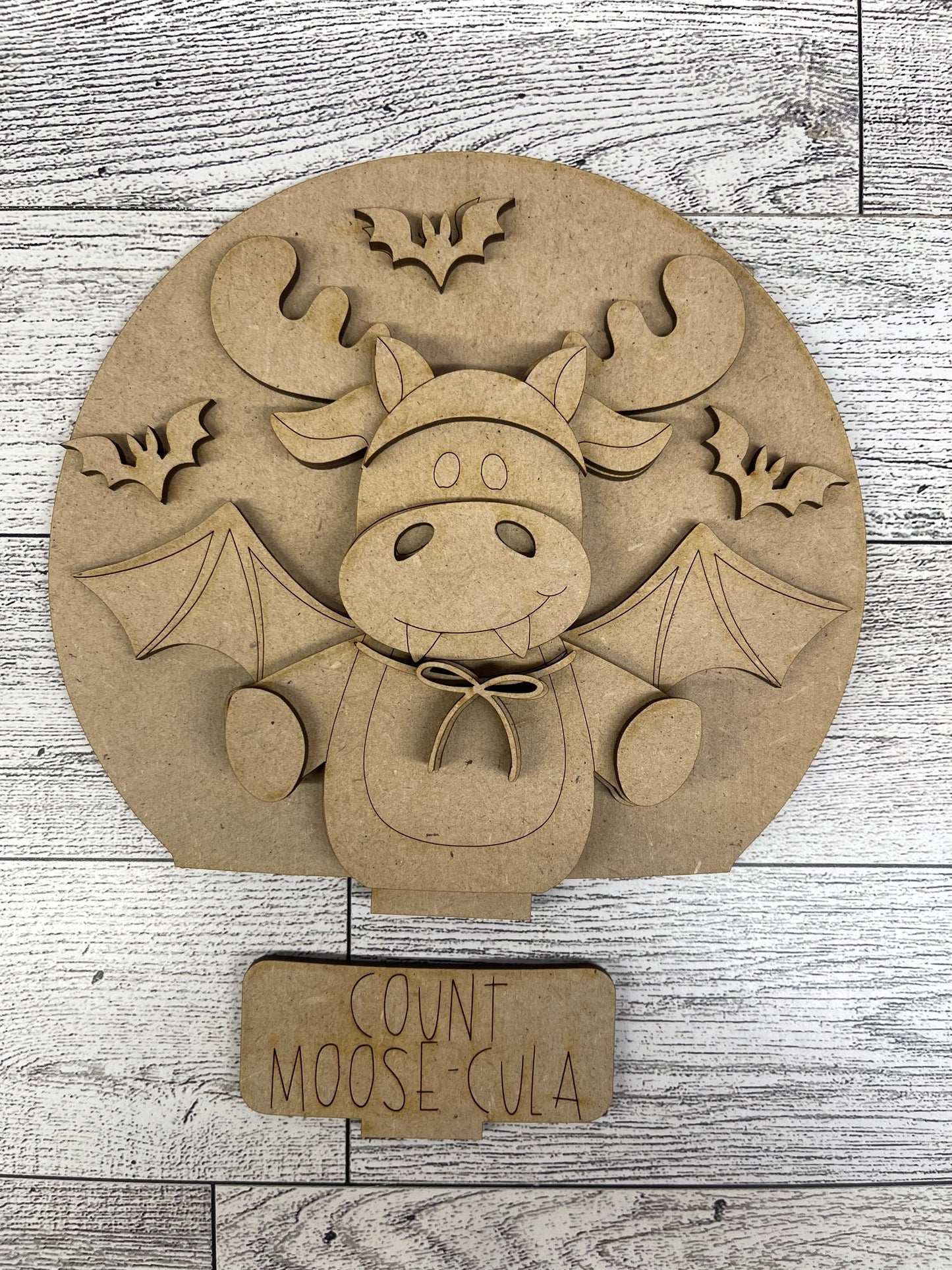 Halloween Moose Vampire Globe Insert - unpainted wood cutouts, ready for you to paint