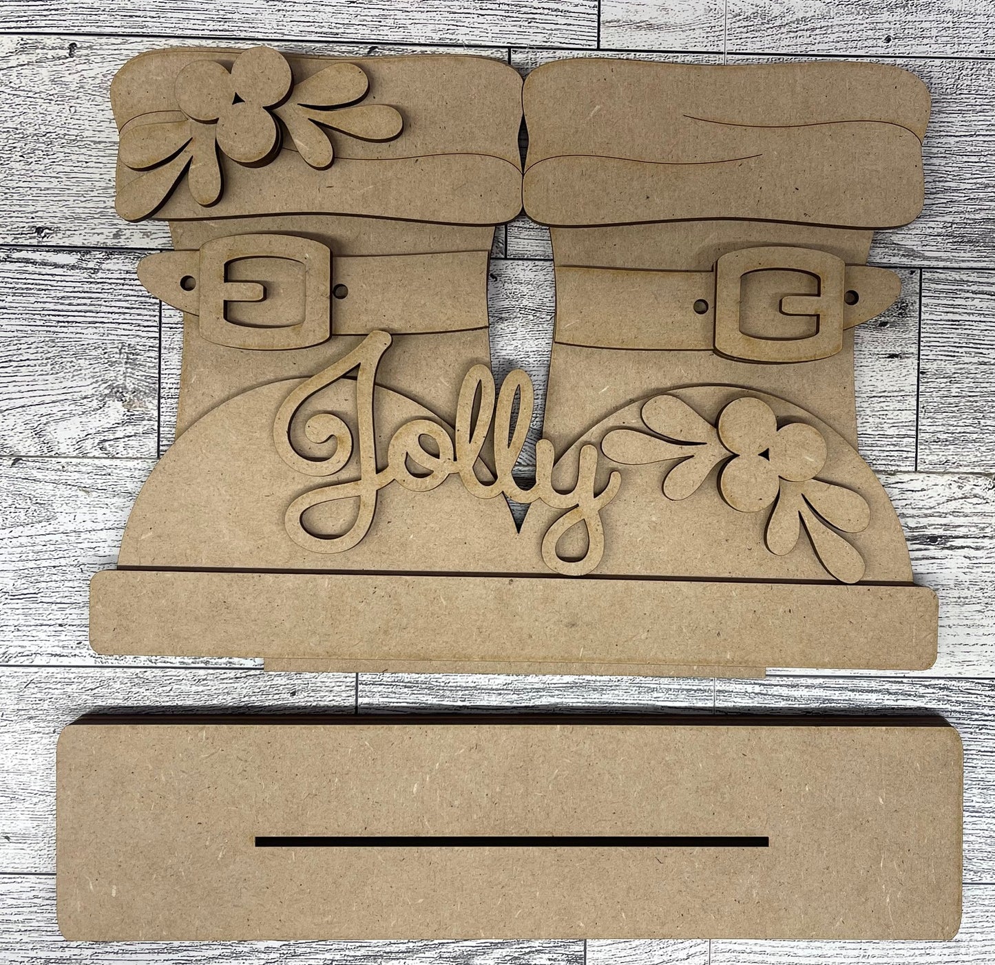Jolly St. Nick Large Boots Stander - unpainted wood cutouts, ready for you to paint
