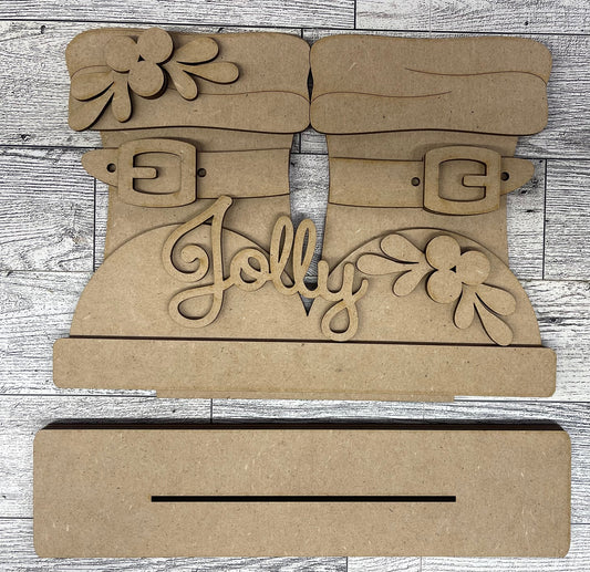 Jolly St. Nick Large Boots Stander - unpainted wood cutouts, ready for you to paint