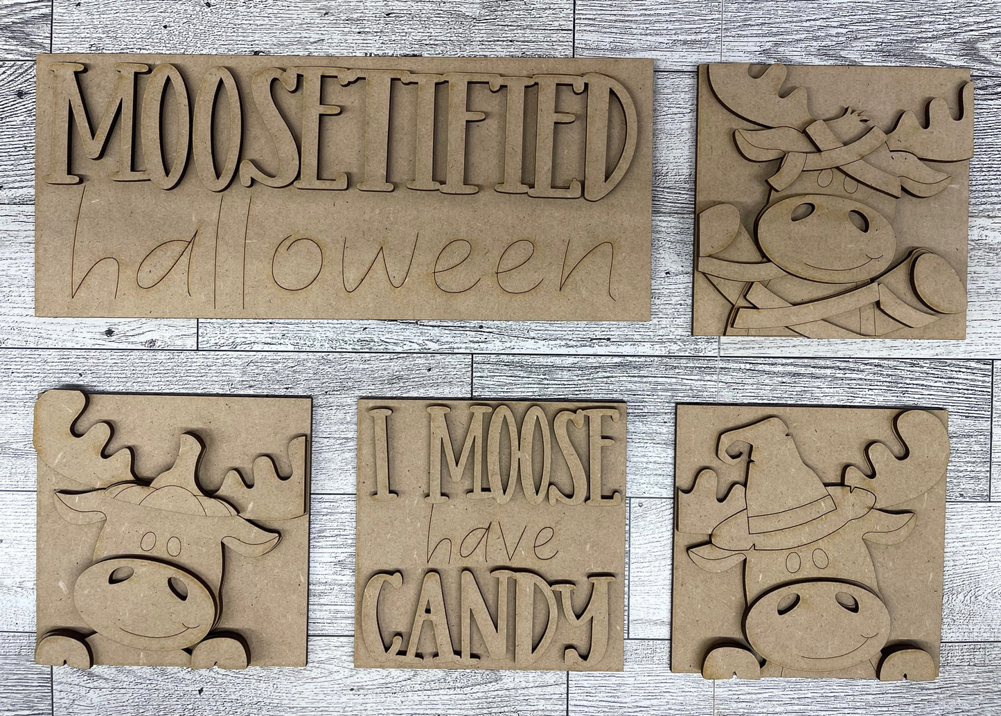 Halloween Moose Blocks - set of 5 - unpainted ready for you to finish