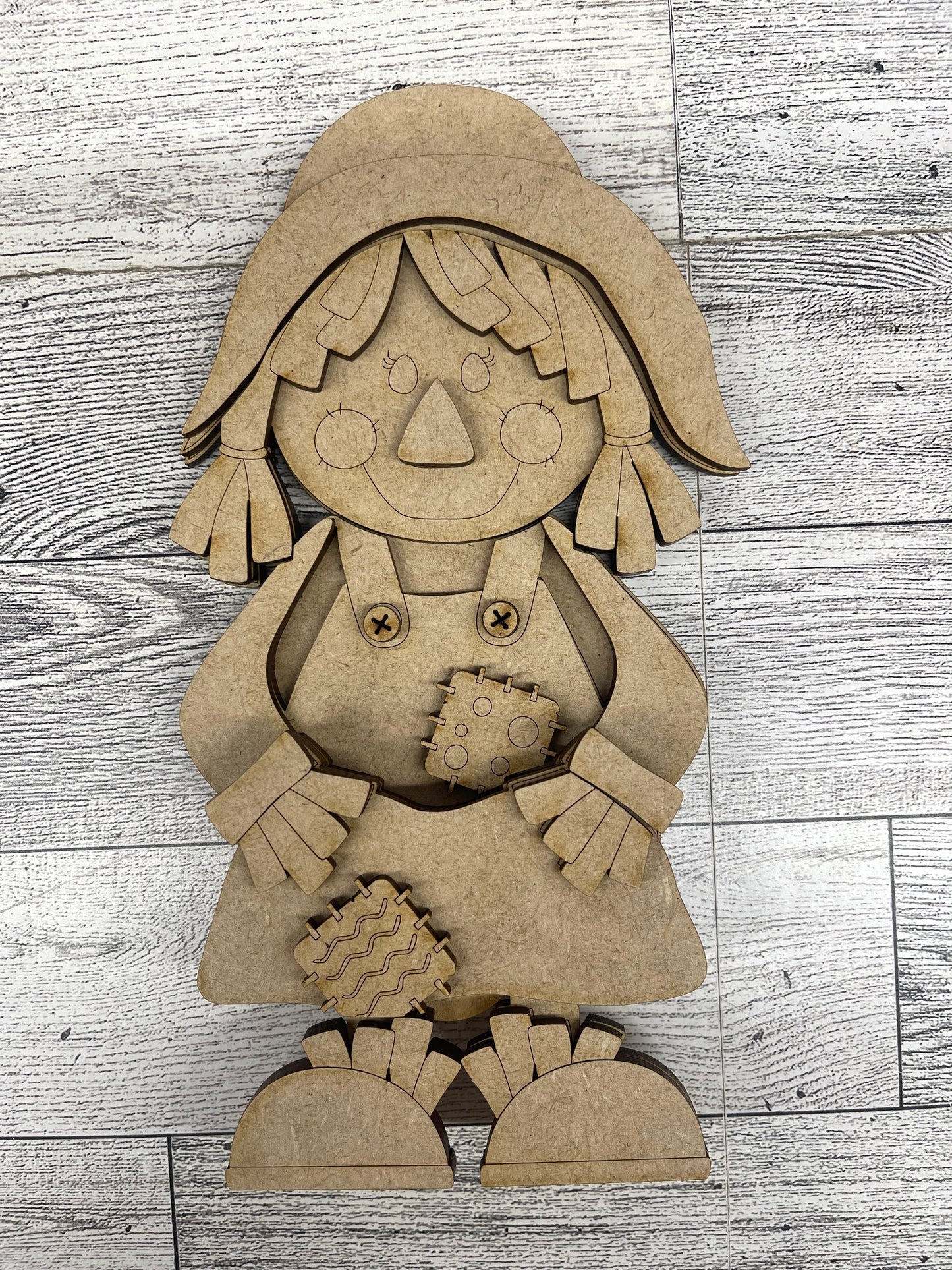 $5.00 or 12.00 Tuesday - Scarecrow Boy or Girl Shelf Sitters with Hay unpainted cutouts ready for you to finish