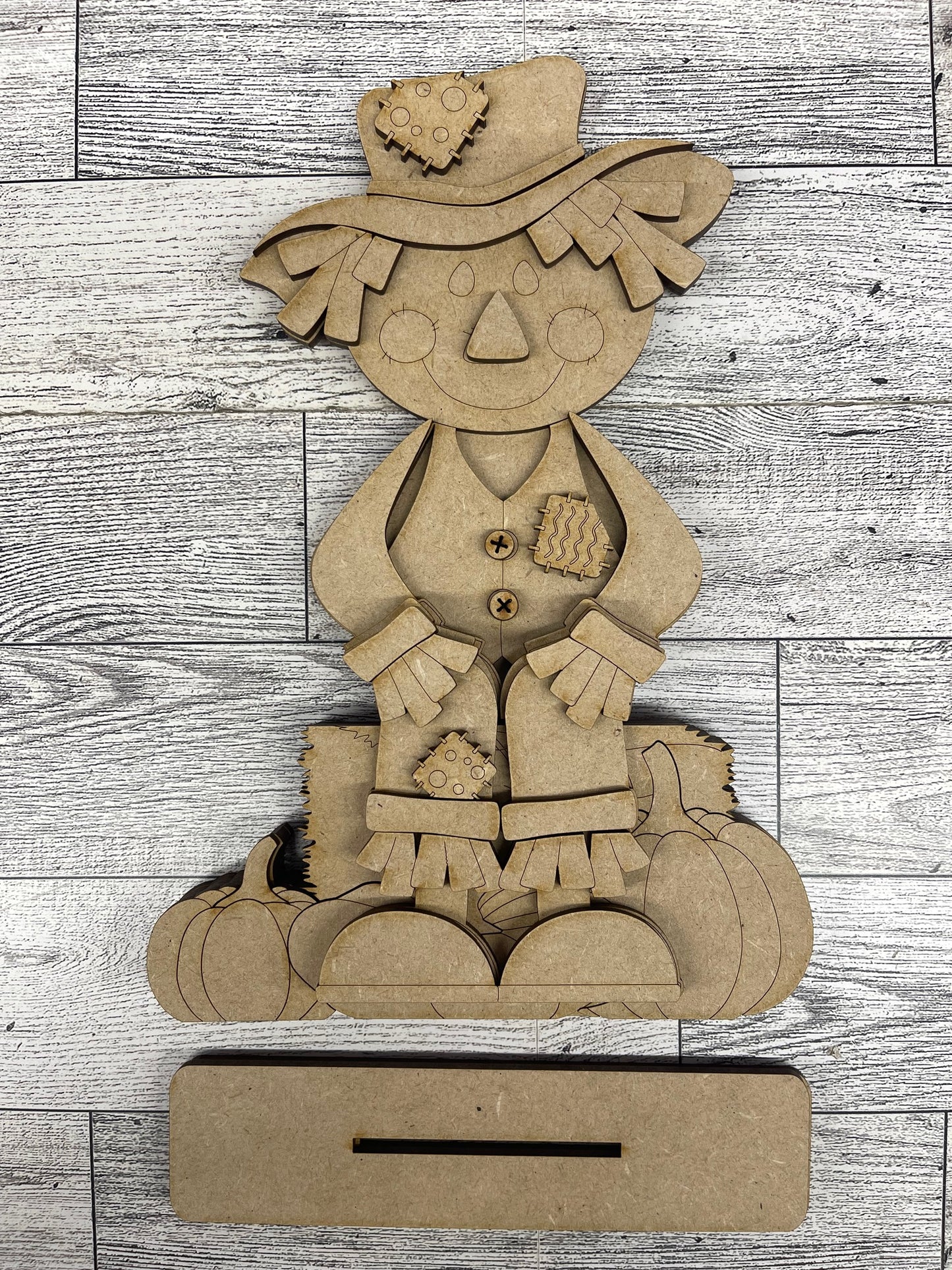 $5.00 or 12.00 Tuesday - Scarecrow Boy or Girl Shelf Sitters with Hay unpainted cutouts ready for you to finish
