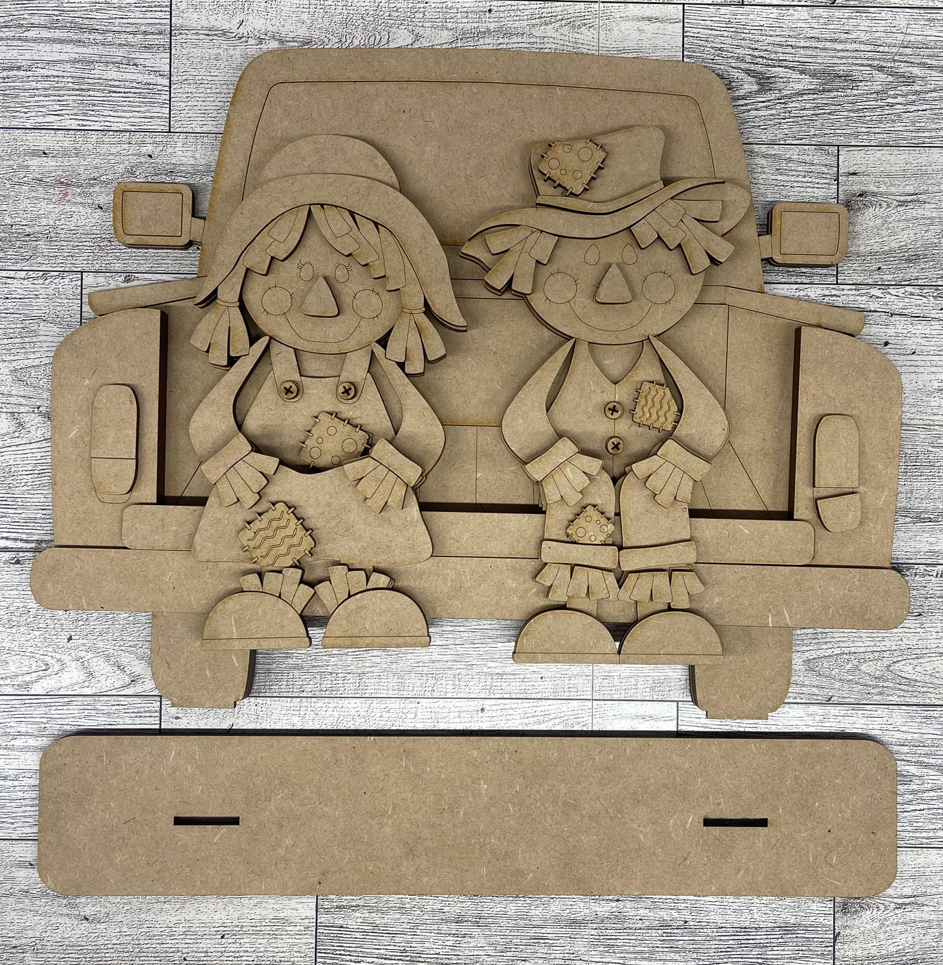 $5.00 or 12.00 Tuesday - Scarecrow Boy or Girl Shelf Sitters with Hay unpainted cutouts ready for you to finish