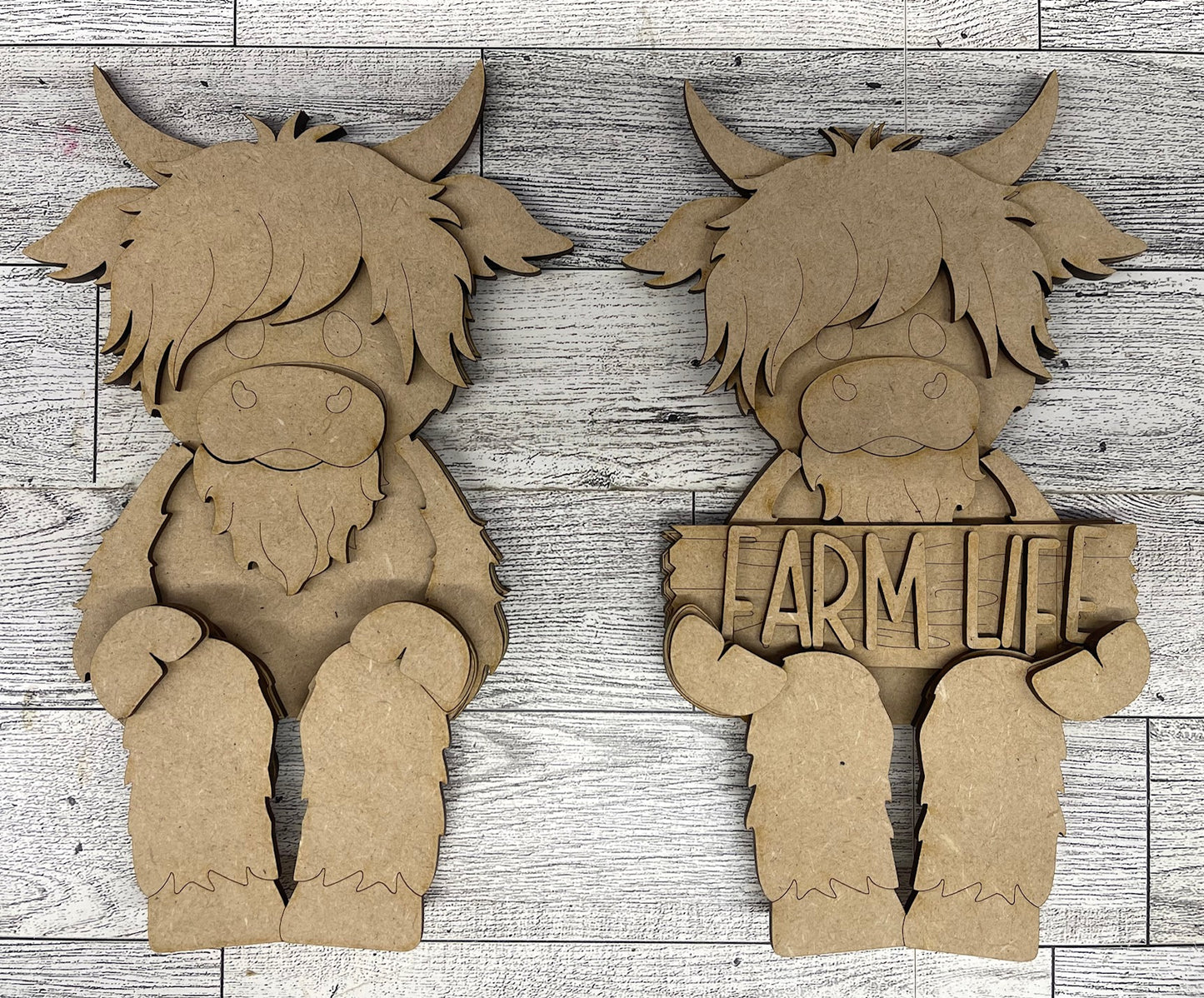 $12.00 Tuesday - Highland Cow Shelf Sitters only cutouts ready for you to finish - truck sold separately