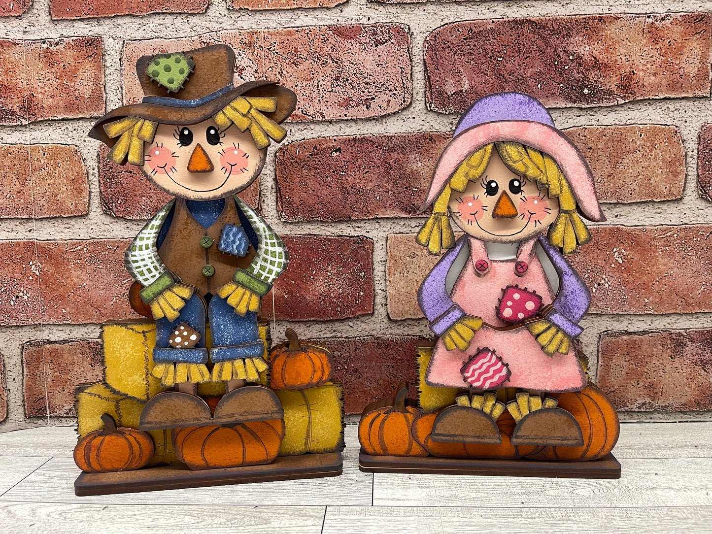 $5.00 or 12.00 Tuesday - Scarecrow Boy or Girl Shelf Sitters with Hay unpainted cutouts ready for you to finish