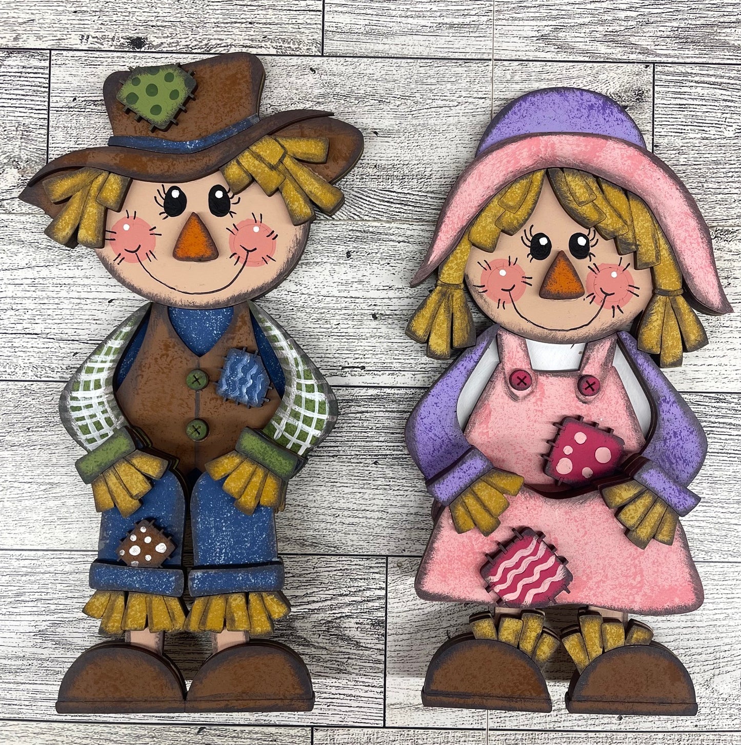 $5.00 or 12.00 Tuesday - Scarecrow Boy or Girl Shelf Sitters with Hay unpainted cutouts ready for you to finish