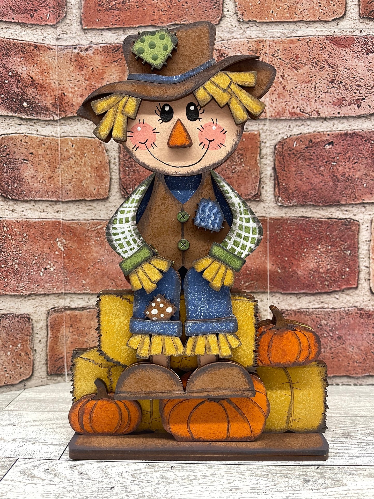 $5.00 or 12.00 Tuesday - Scarecrow Boy or Girl Shelf Sitters with Hay unpainted cutouts ready for you to finish