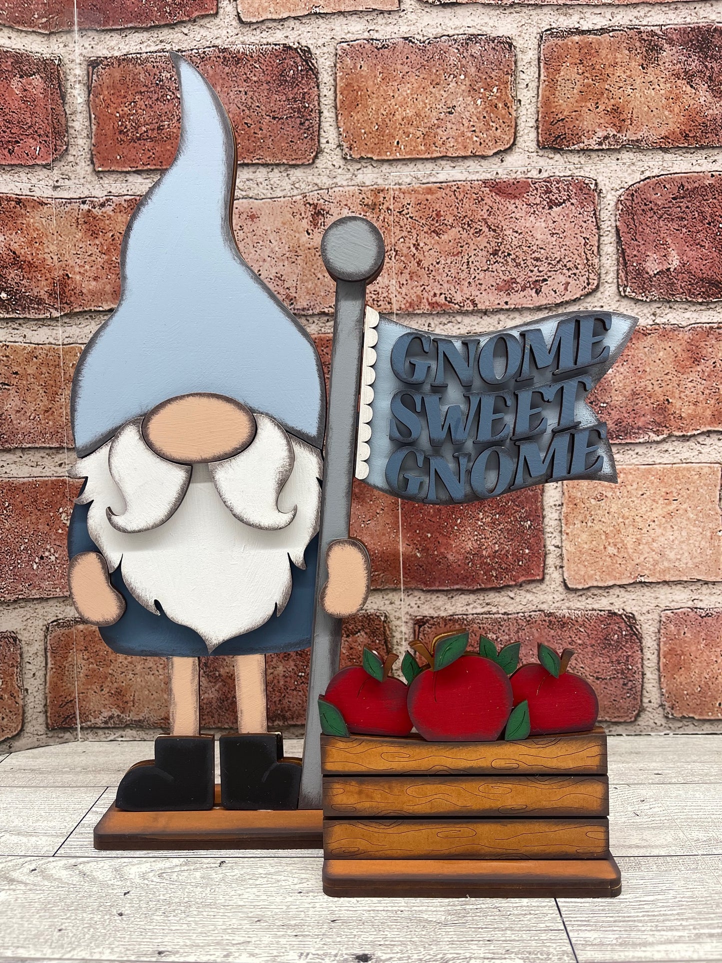 $12.00 Thursday - Gnome with 2 Changeable Flags and 2 Basket inserts and basket painted cutouts ready for you to finish