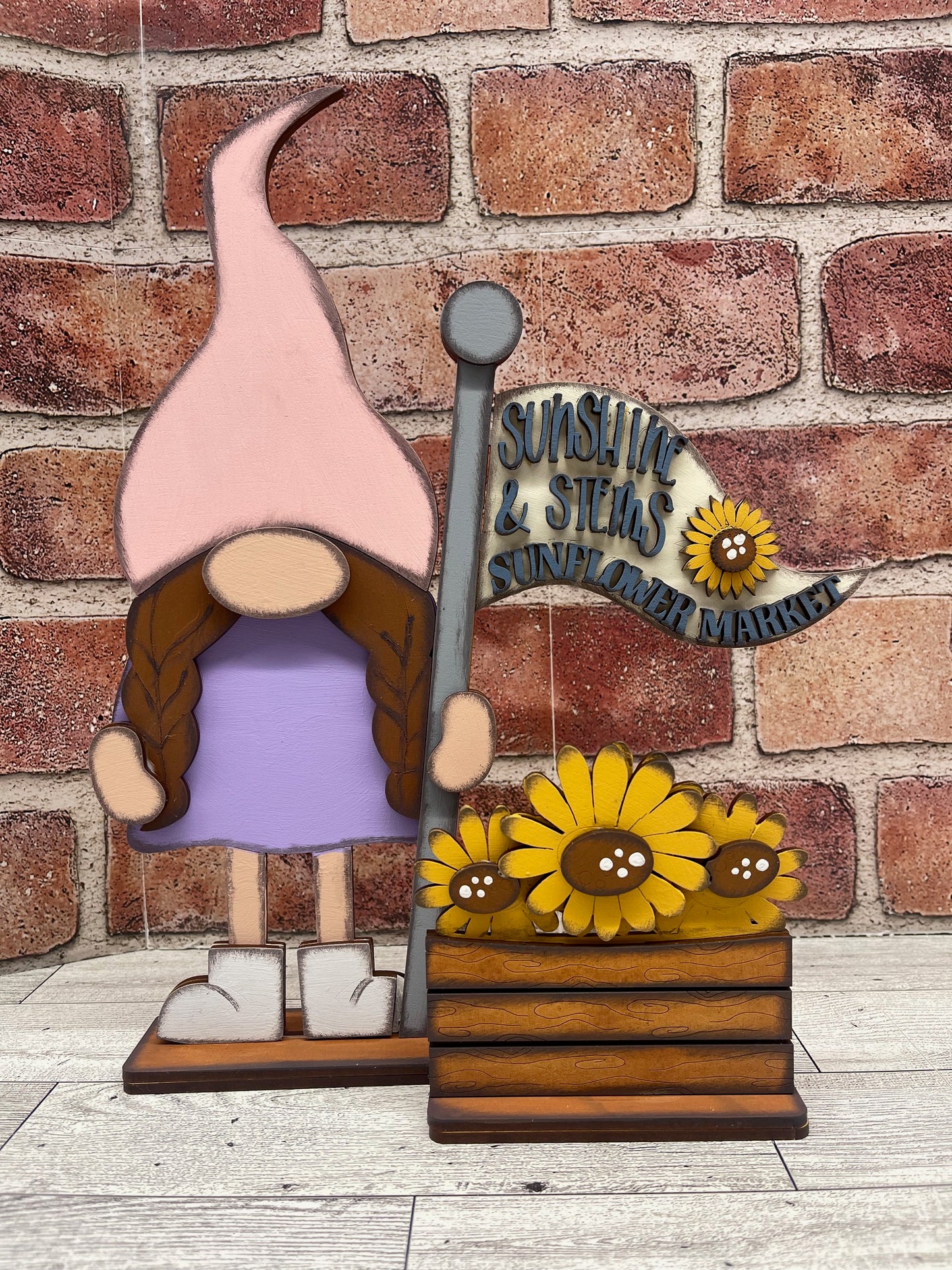 $12.00 Thursday - Gnome with 2 Changeable Flags and 2 Basket inserts and basket painted cutouts ready for you to finish