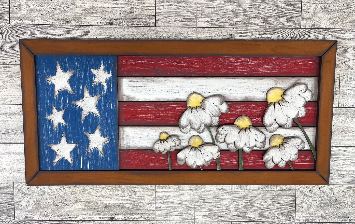 Patriotic Flag with Daisies Sign - unpainted ready for you to finish