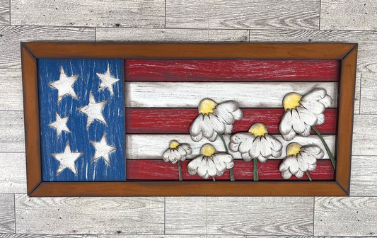 Patriotic Flag with Daisies Sign - unpainted ready for you to finish