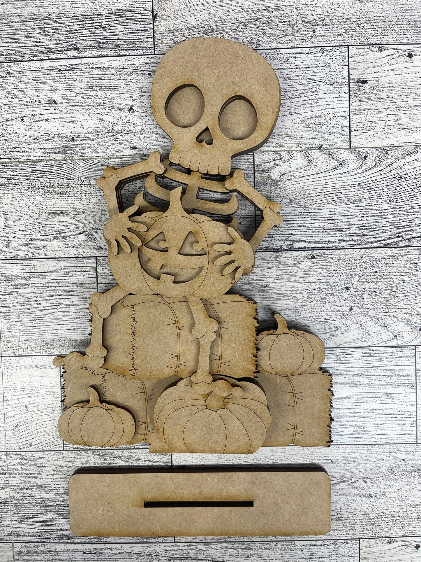 Halloween Skeleton Shelf Sitter - unpainted wooden cutouts, ready for you to paint