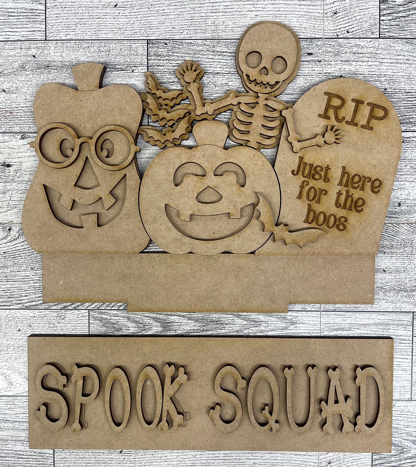 Halloween Spook Squad Insert - for Changeable Window Box unpainted wood cutouts, ready for you to paint