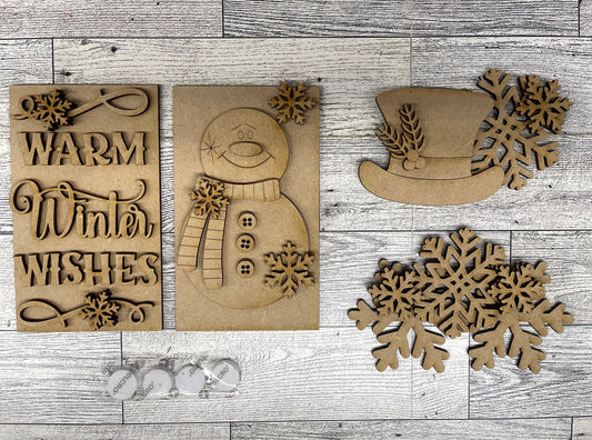 Winter - Warm Winter Wishes Insert for the Cottage Cabinet - unpainted wooden cutouts, ready for you to paint