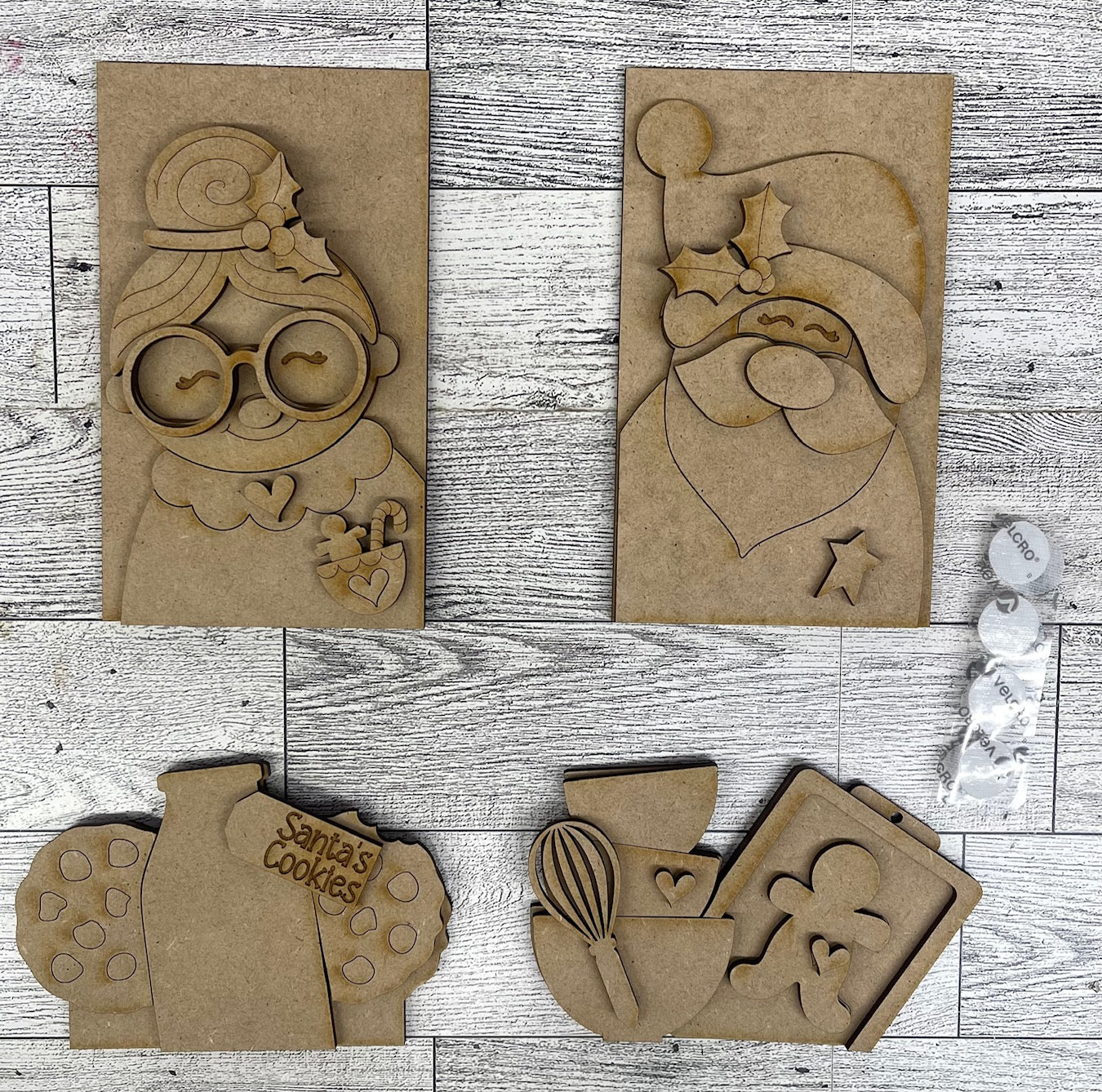 Christmas - Santa & Mrs. Claus Insert for the Cottage Cabinet - unpainted wooden cutouts, ready for you to paint