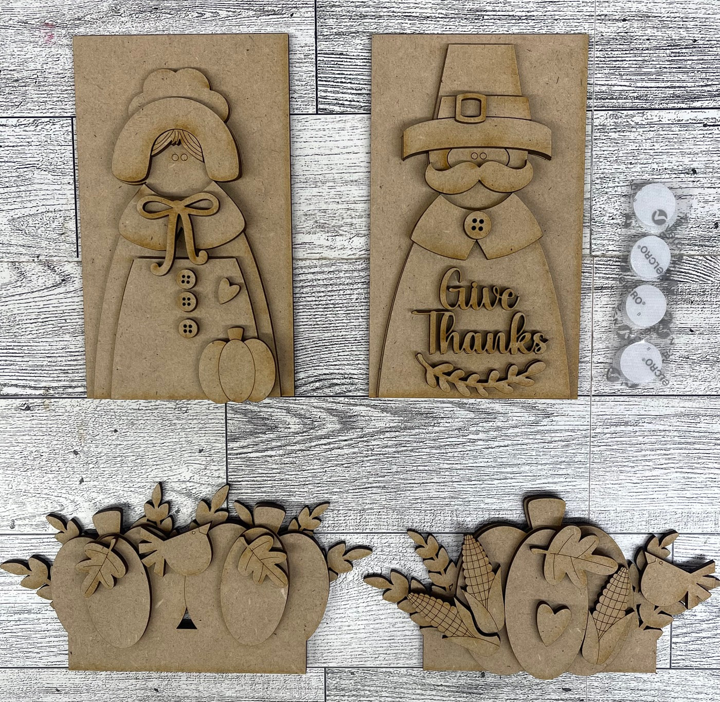 Thanksgiving - Pilgrims - Insert for the Cottage Cabinet - unpainted wooden cutouts, ready for you to paint