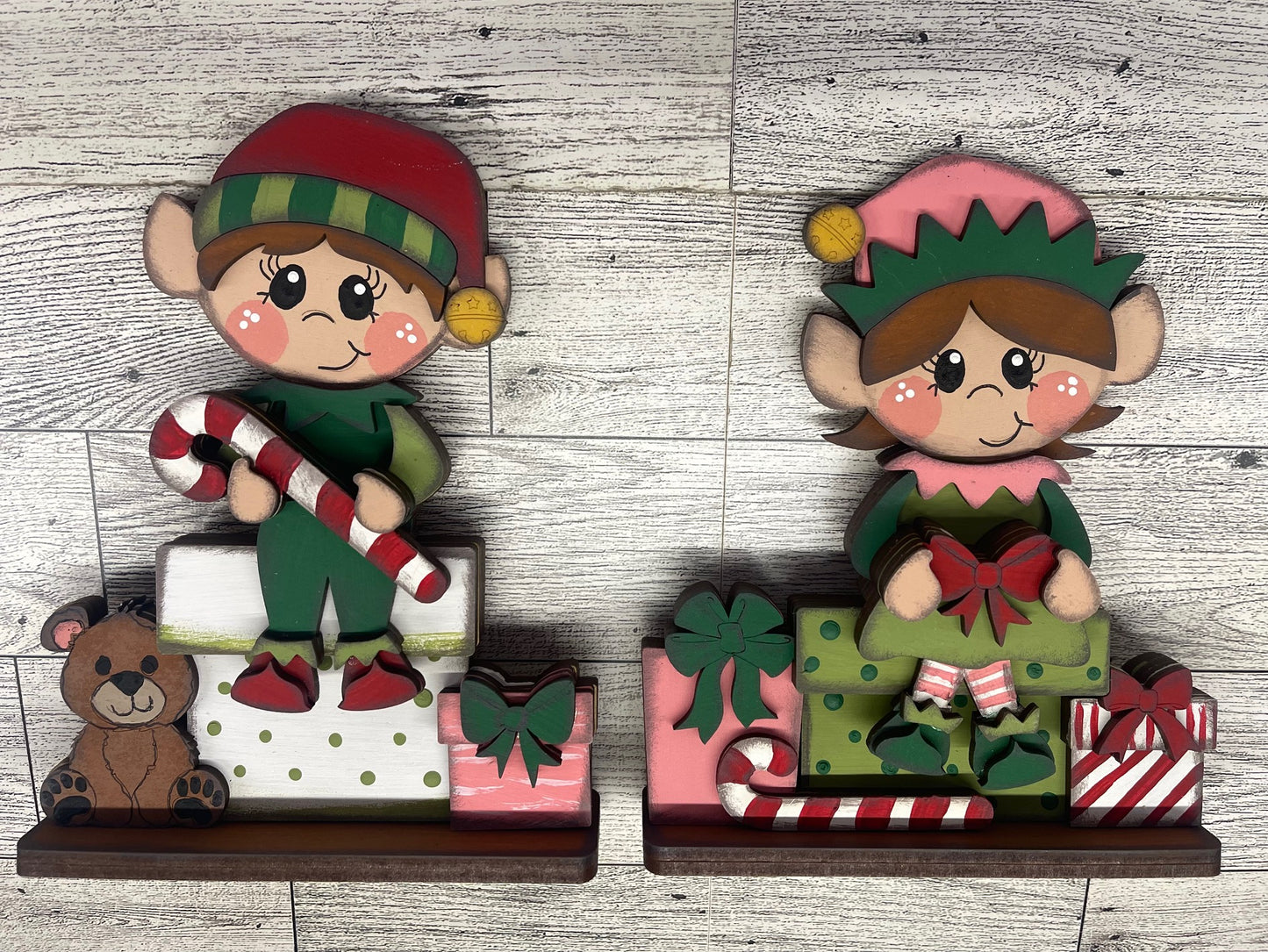 Boy and Girl Elf Shelf Sitters and Presents to sit or Couch - unpainted wood cutouts, ready for you to paint