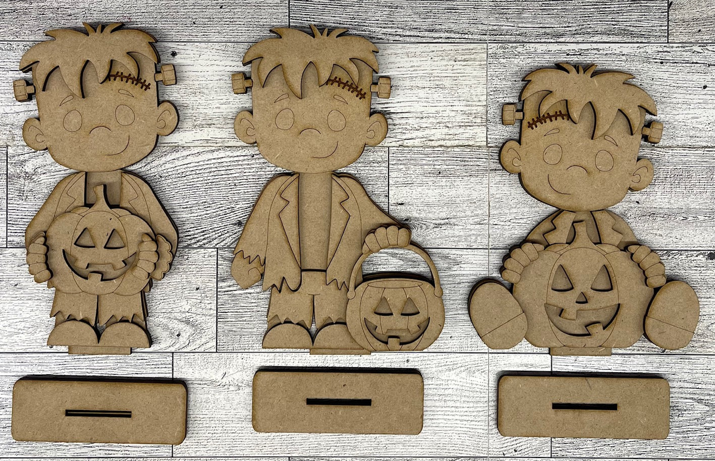 $10.00 Tuesday - Halloween Frankenstein Standers - set of 3 unpainted cutouts ready for you to finish