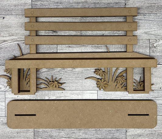 Park Bench for shelf sitters - unpainted wood cutouts, ready for you to paint