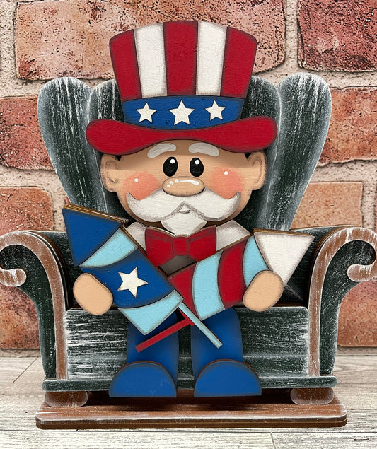 Uncle Sam Patriotic Shelf Sitter - unpainted wooden cutouts, ready for you to paint