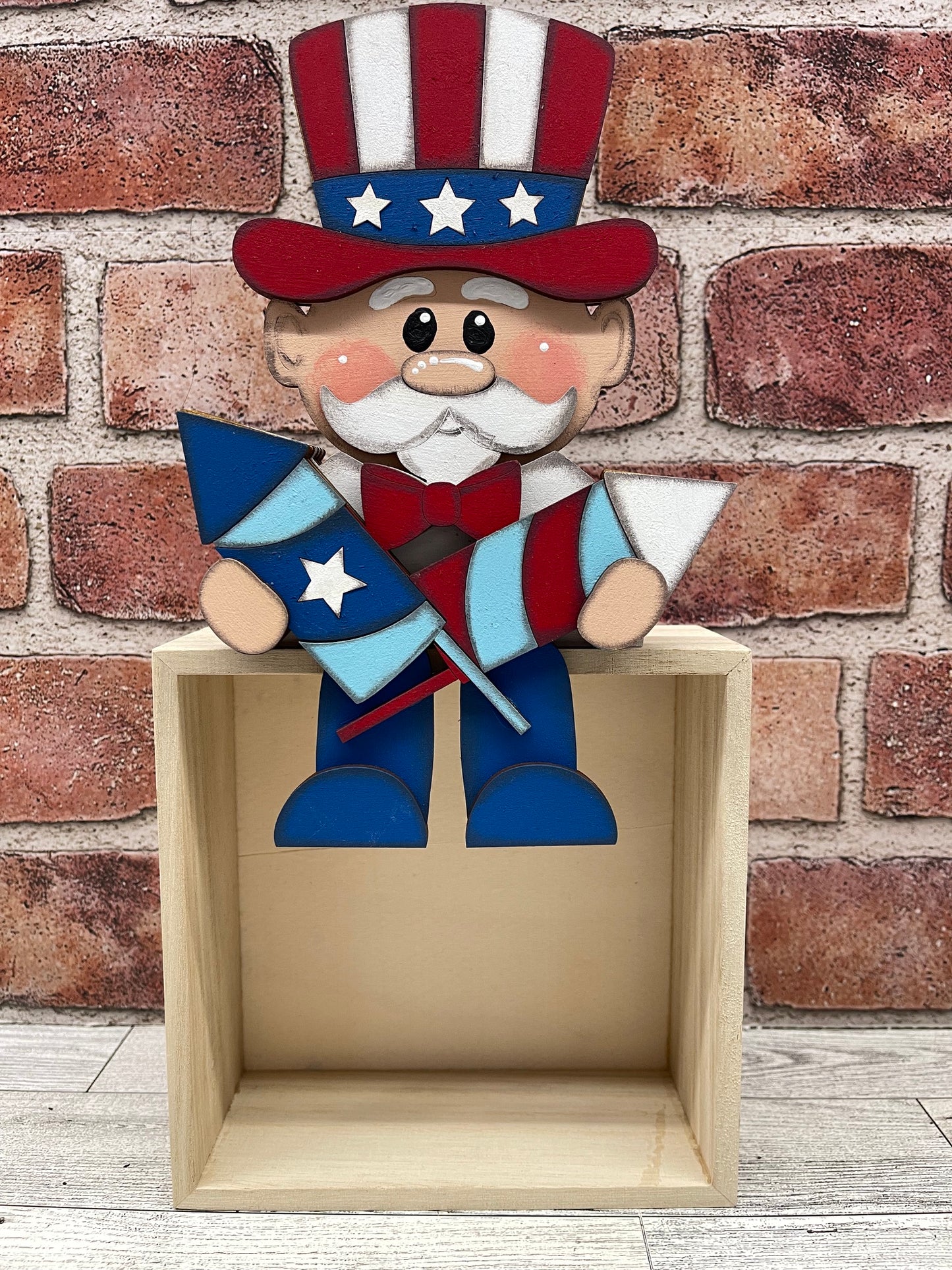 Uncle Sam Patriotic Shelf Sitter - unpainted wooden cutouts, ready for you to paint