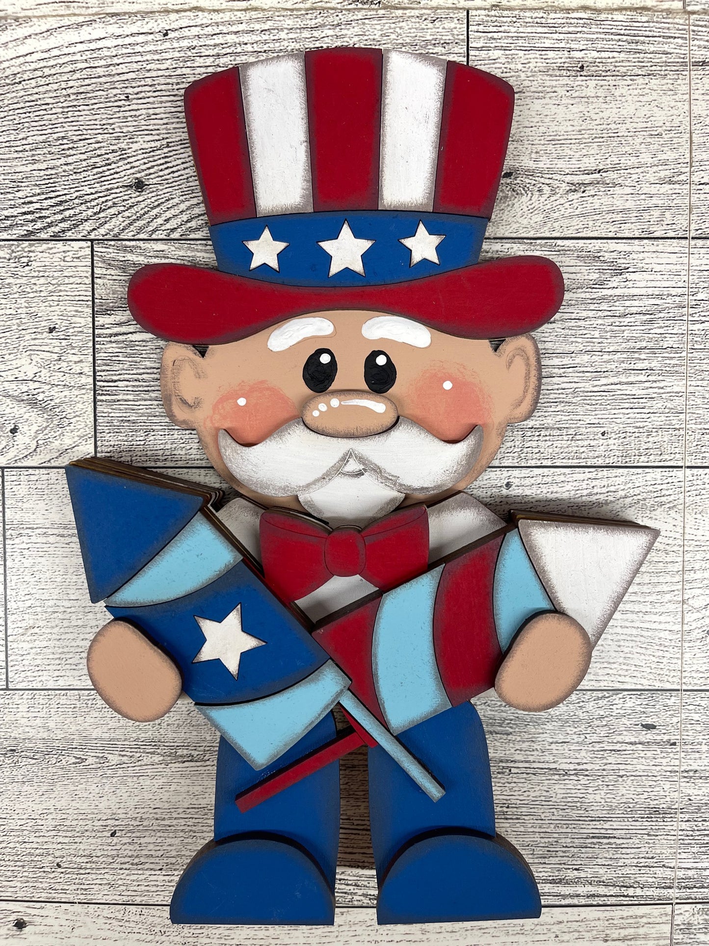 Uncle Sam Patriotic Shelf Sitter - unpainted wooden cutouts, ready for you to paint