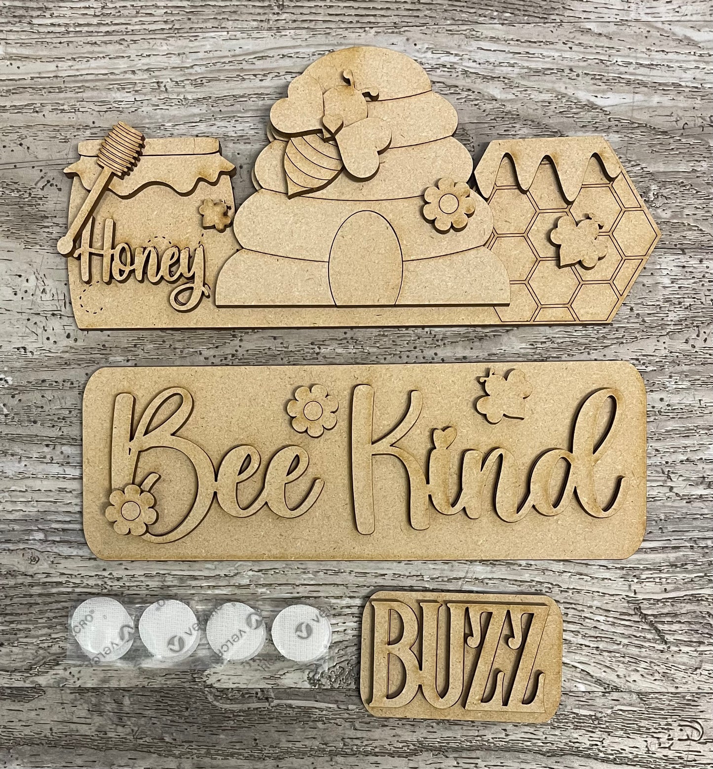 Bee Kind Truck insert only, unpainted wood cutouts, ready for you to paint,