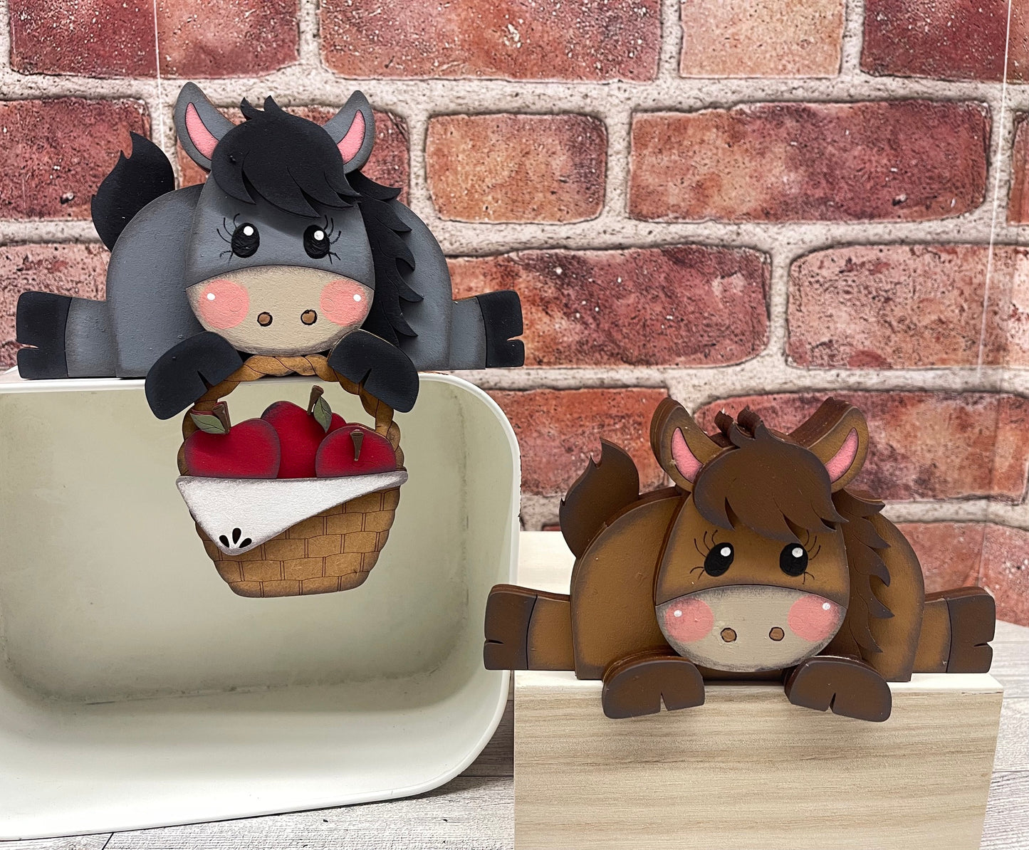 Horse Shelf Sitters hanging over shelf - set of 2 - unpainted wooden cutouts, ready for you to paint
