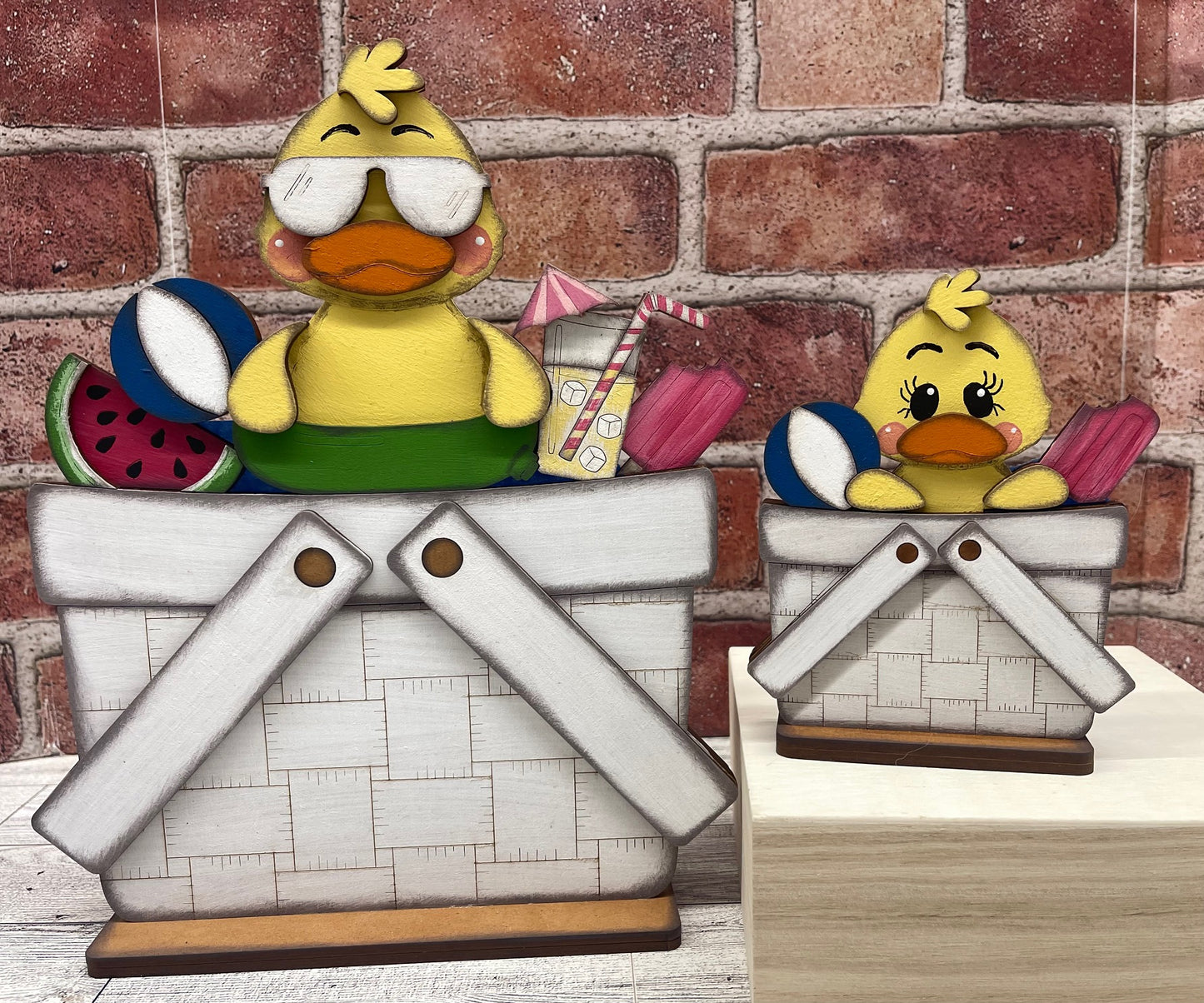 Summer Duck Basket Insert Add-On - unpainted wood cutouts, ready for you to paint