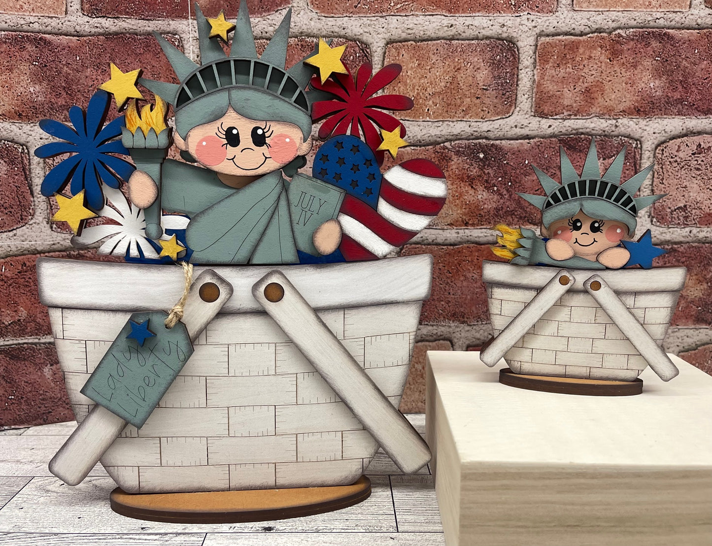 Lady Liberty Patriotic Basket Insert Add-On - unpainted wood cutouts, ready for you to paint