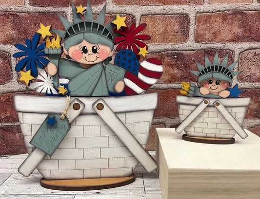 Lady Liberty Patriotic Basket Insert Add-On - unpainted wood cutouts, ready for you to paint