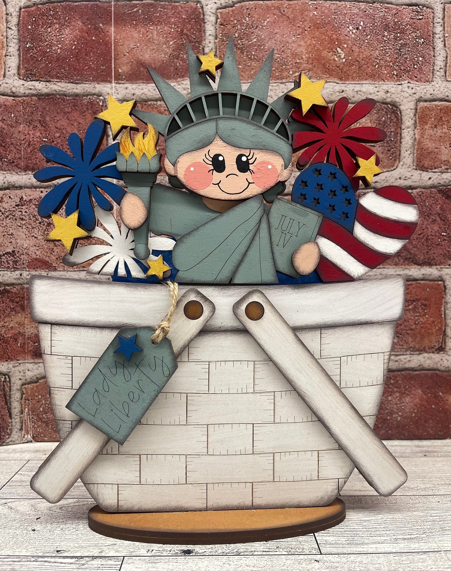 Lady Liberty Patriotic Basket Insert Add-On - unpainted wood cutouts, ready for you to paint