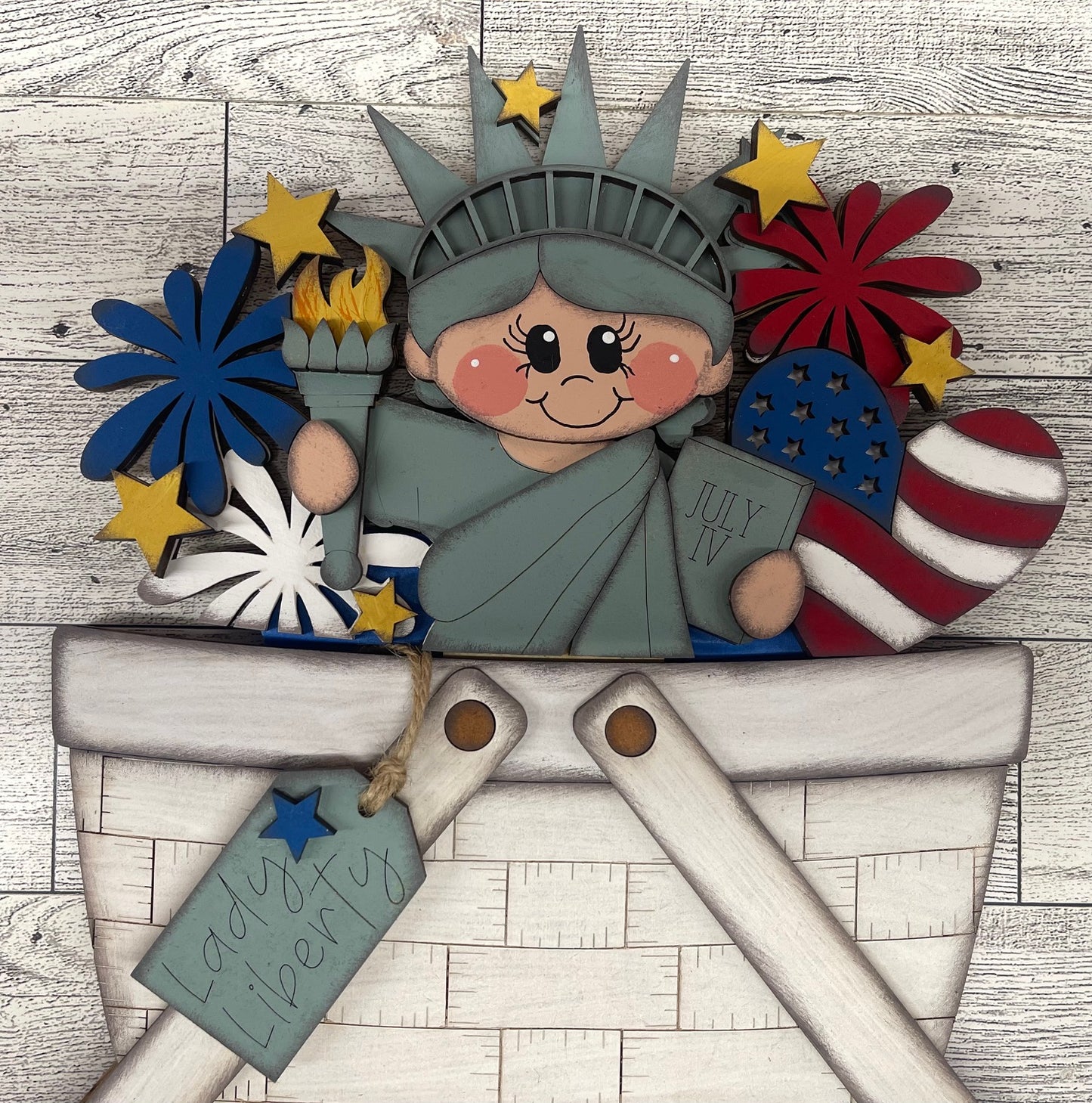 Lady Liberty Patriotic Basket Insert Add-On - unpainted wood cutouts, ready for you to paint